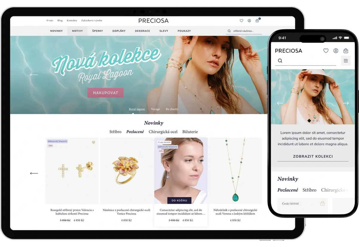 Preciosa — desktopová a mobilní verze