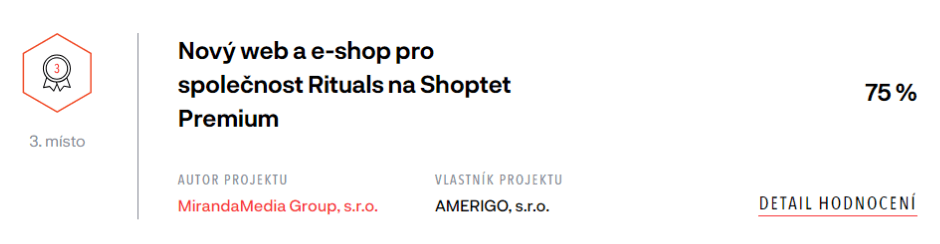 Konferencia Web Top 100, certifikát za firemný web Rituals na Shoptet Premium